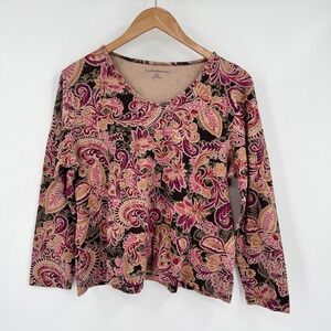 Croft & Barrow Autumn Toned Floral Paisley V-Neck Long Sleeve Shirt Women's‎ PXl